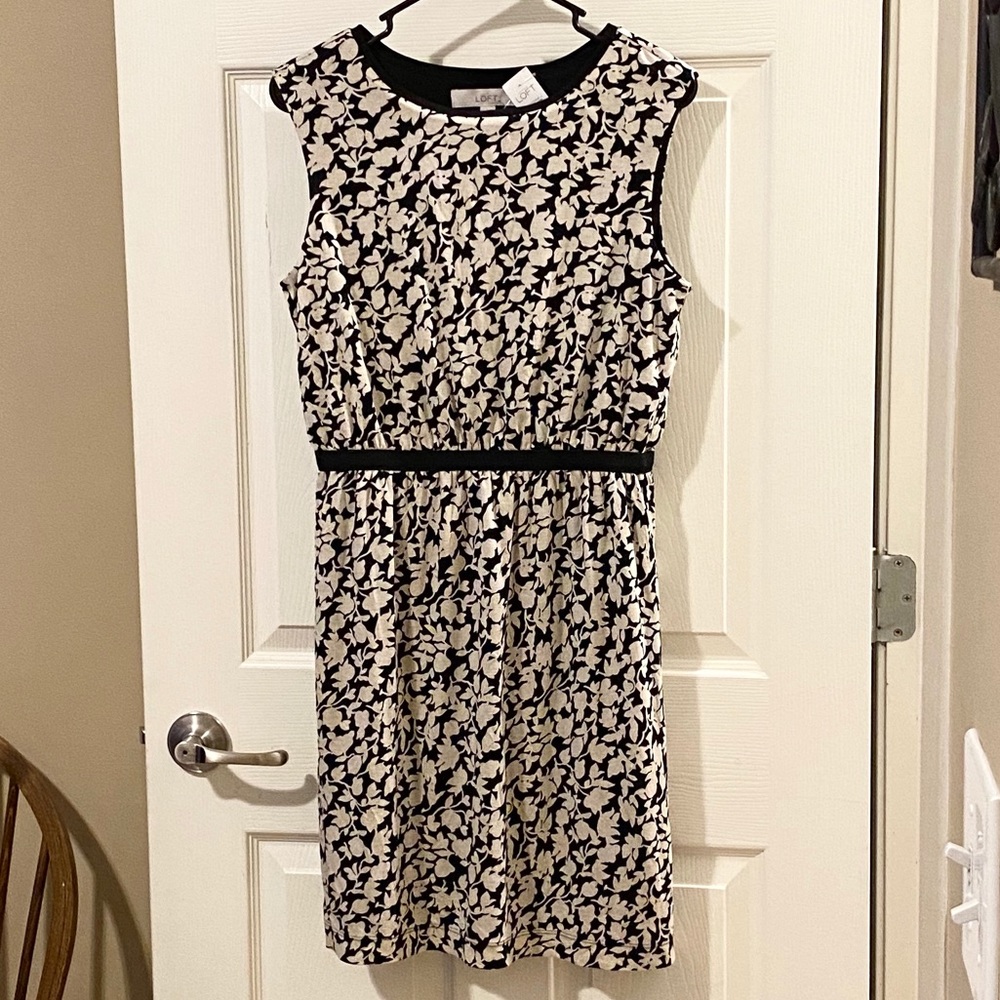 Ann Taylor Loft Black Tan Floral Sleeveless Dress